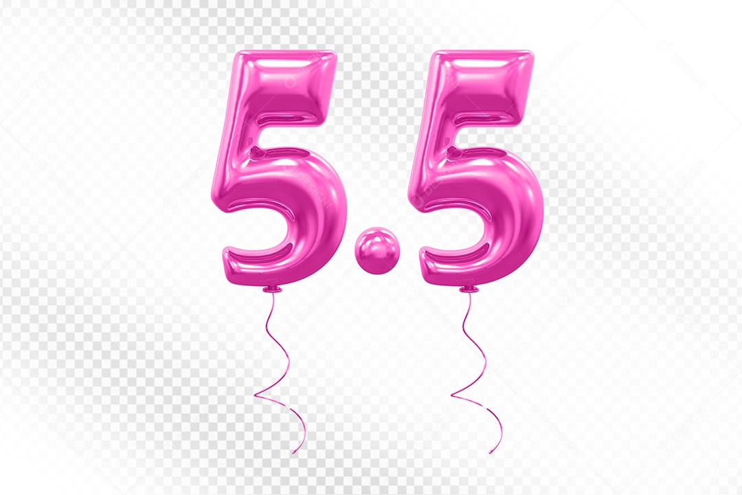 Elemento 3D Balão Rosa de Número 5.5 para Composição PSD
