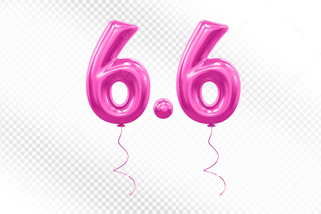 Elemento 3D Balão Rosa de Número 6.6 para Composição PSD