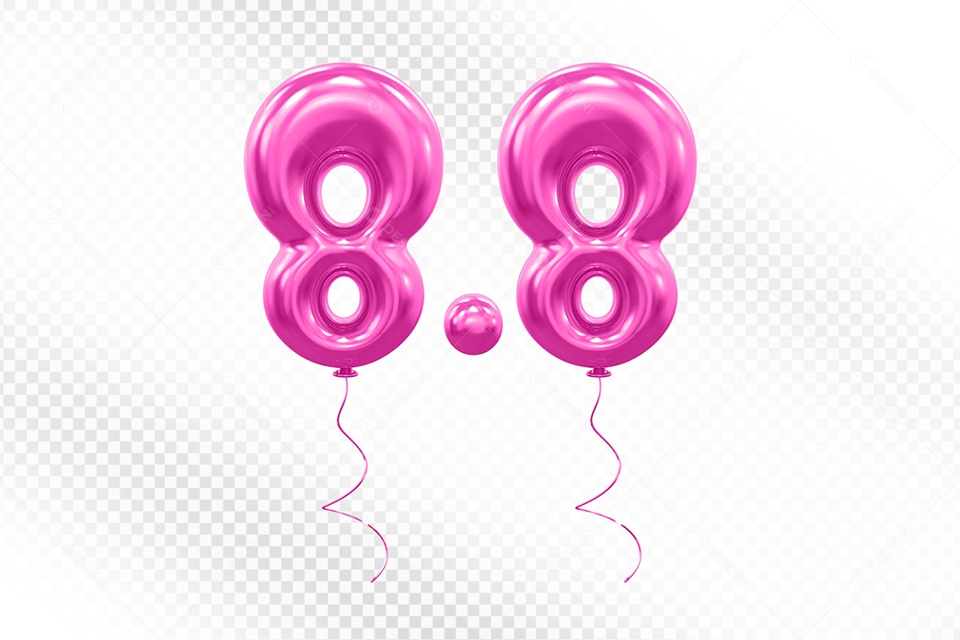 Elemento 3D Balão Rosa de Número 8.8 para Composição PSD