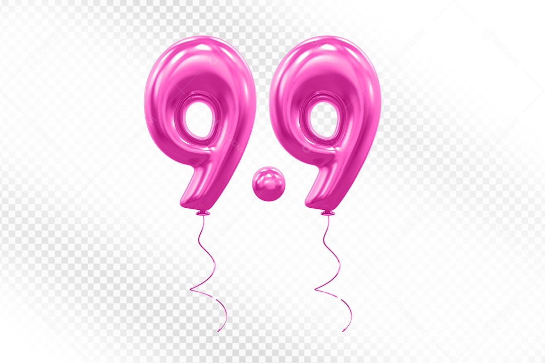 Elemento 3D Balão Rosa de Número 9.9 para Composição PSD