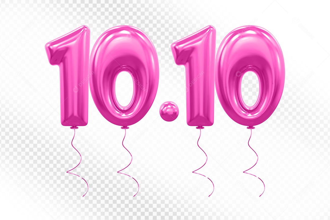 Elemento 3D Balão Rosa de Número 10.10 para Composição PSD
