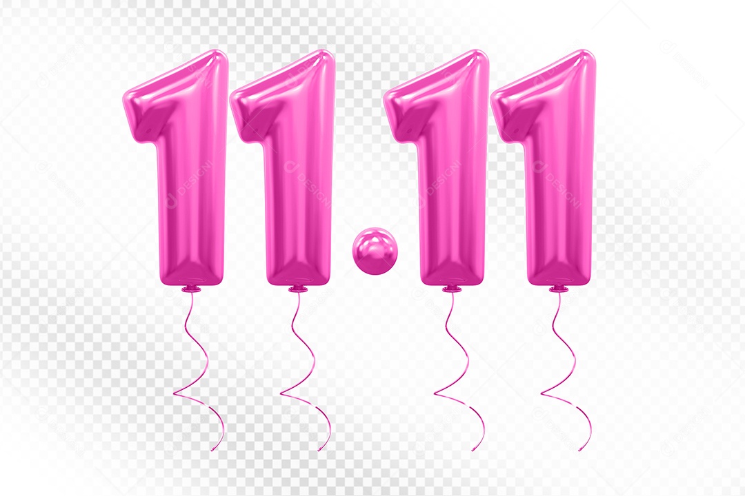 Elemento 3D Balão Rosa de Número 11.11 para Composição PSD