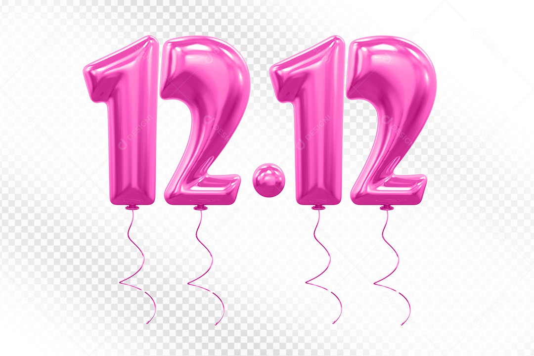 Elemento 3D Balão Rosa de Número 12.12 para Composição PSD