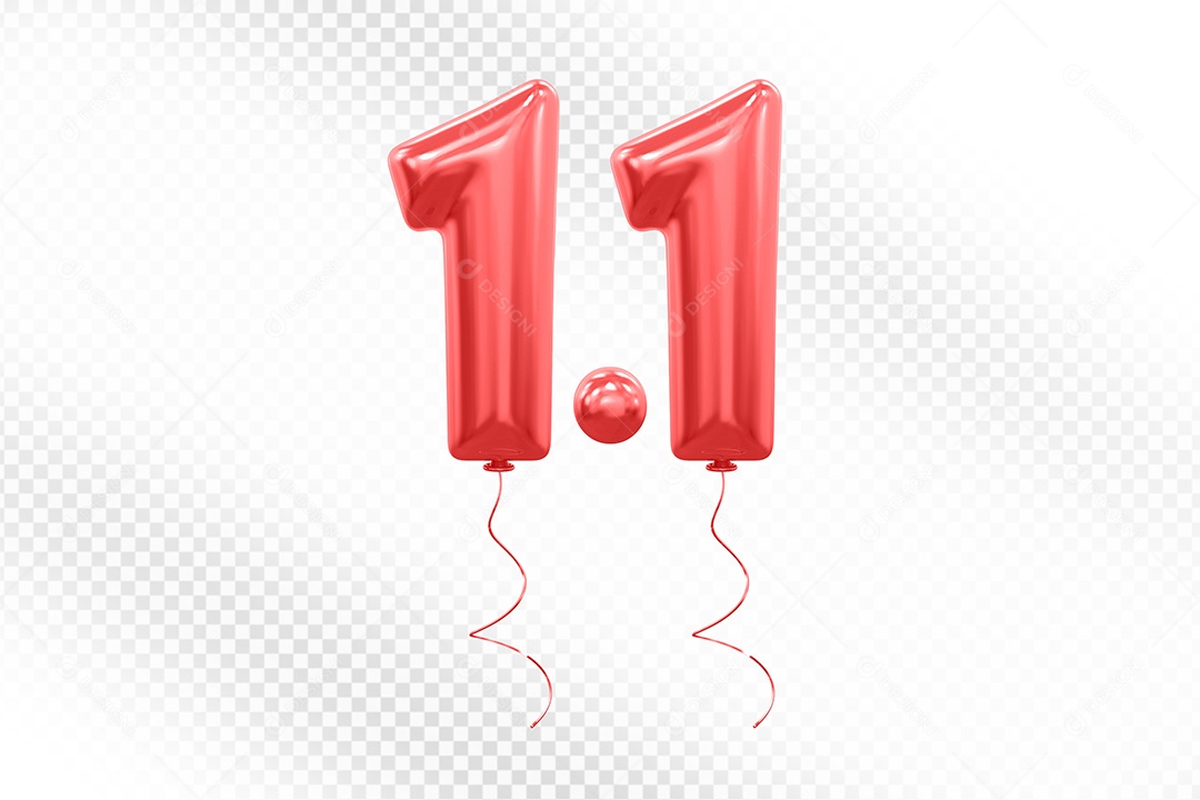 Elemento 3D Balão Vermelho de Número 1.1 para Composição PSD