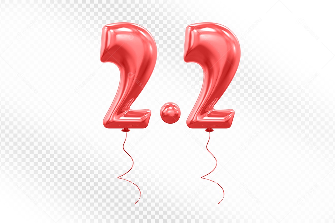 Elemento 3D Balão Vermelho de Número 2.2 para Composição PSD