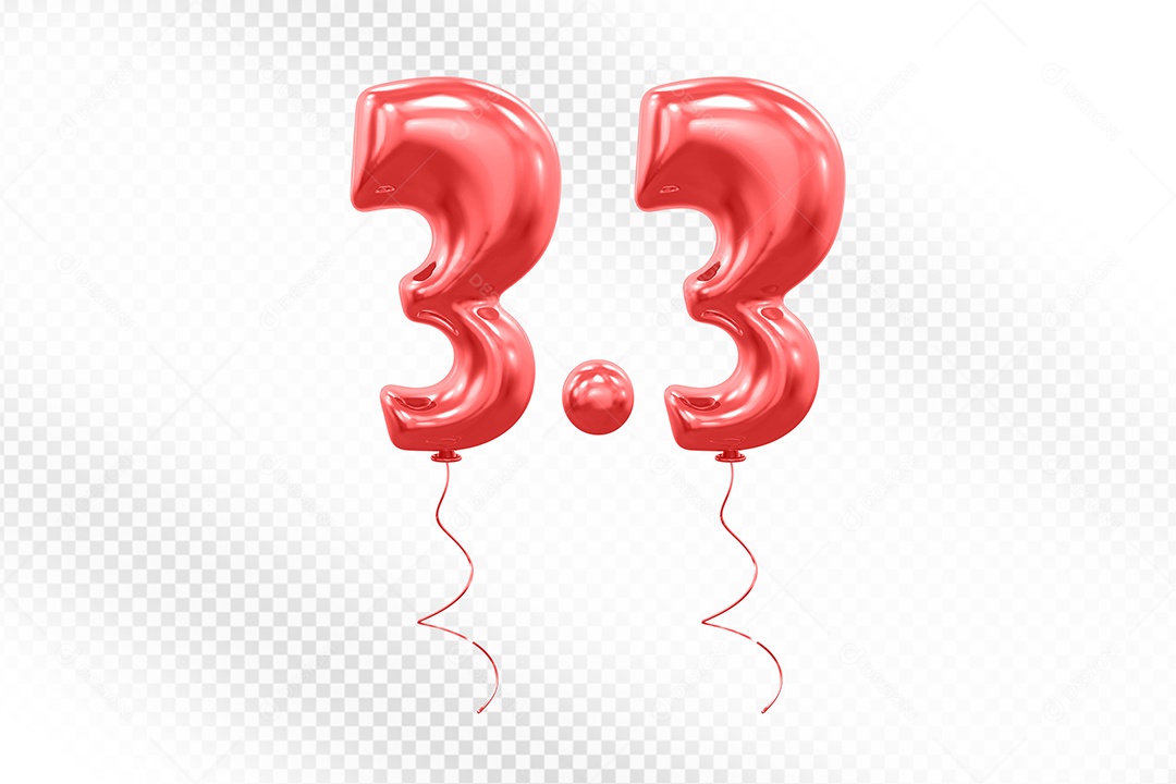 Elemento 3D Balão Vermelho de Número 3.3 para Composição PSD