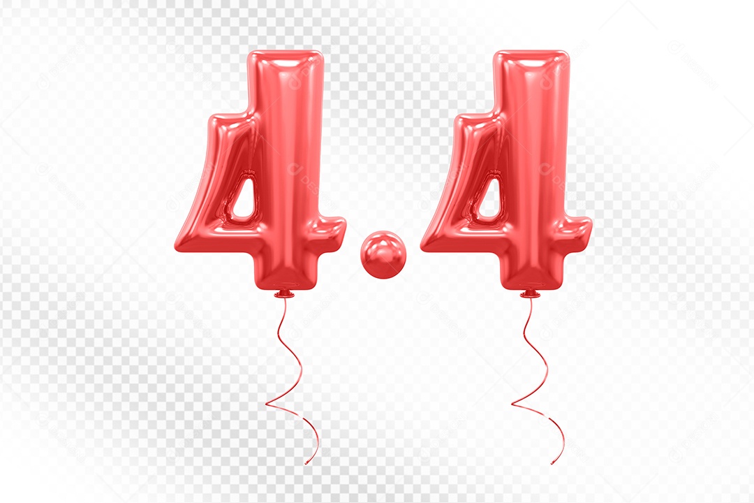 Elemento 3D Balão Vermelho de Número 4.4 para Composição PSD