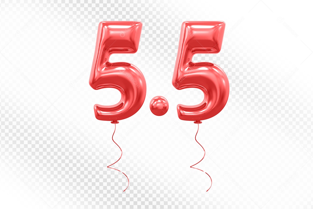Elemento 3D Balão Vermelho de Número 5.5 para Composição PSD