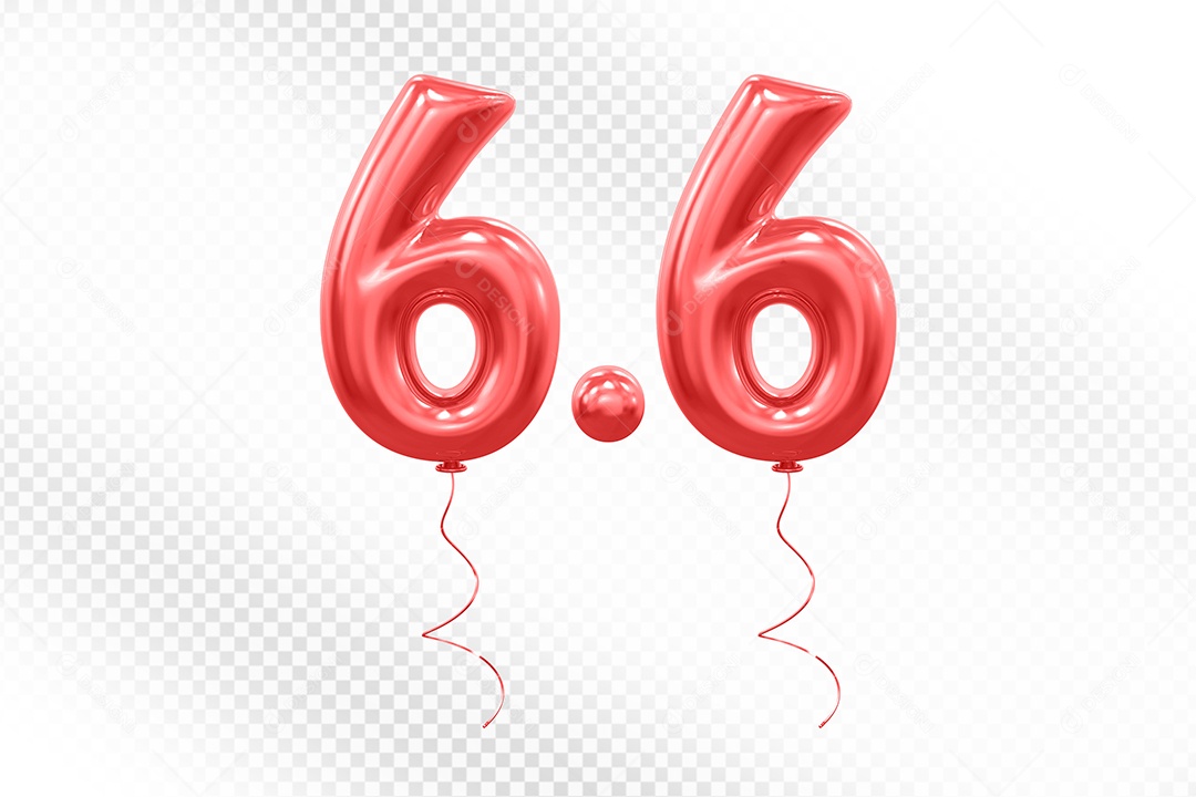 Elemento 3D Balão Vermelho de Número 6.6 para Composição PSD