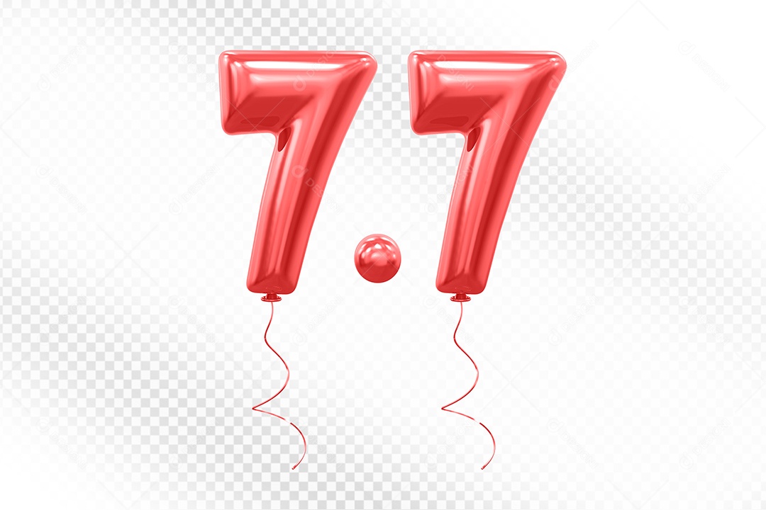 Elemento 3D Balão Vermelho de Número 7.7 para Composição PSD