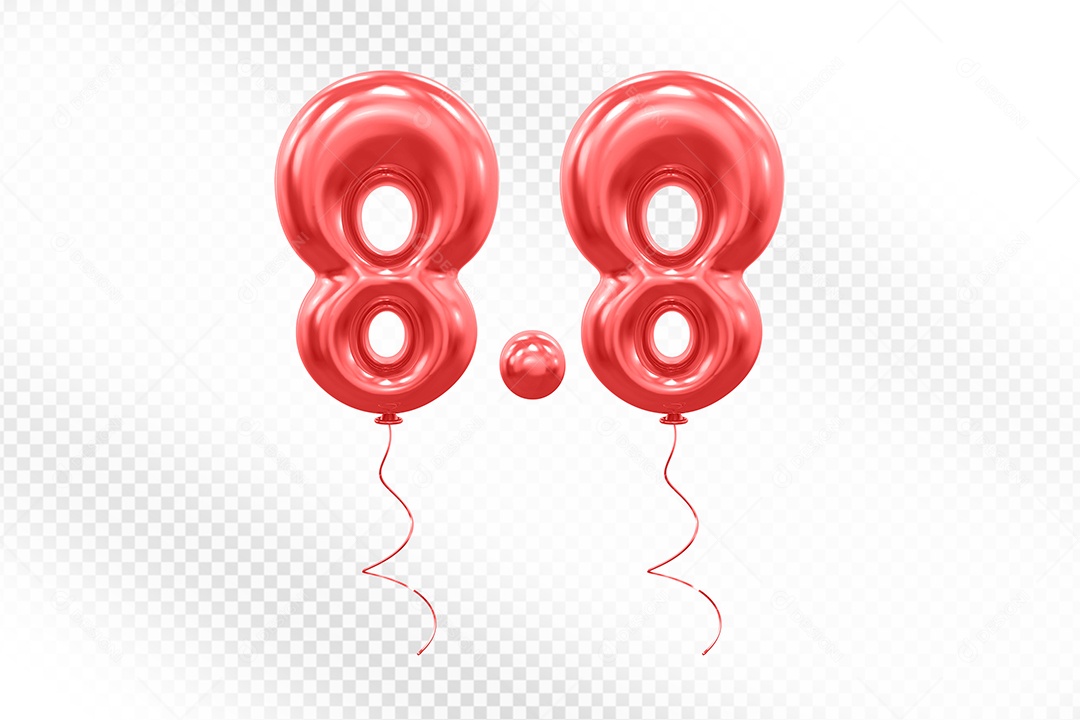 Elemento 3D Balão Vermelho de Número 8.8 para Composição PSD