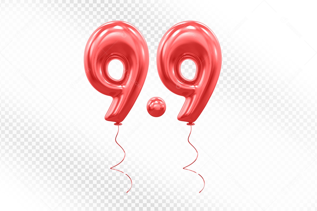 Elemento 3D Balão Vermelho de Número 9.9 para Composição PSD