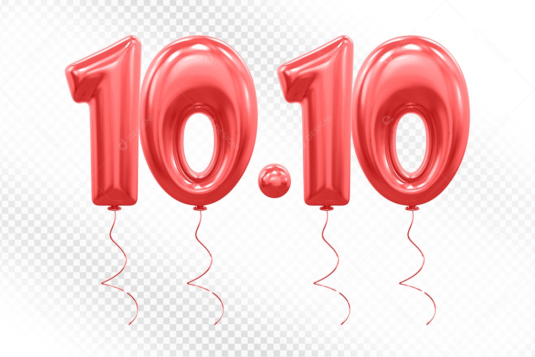 Elemento 3D Balão Vermelho de Número 10.10 para Composição PSD