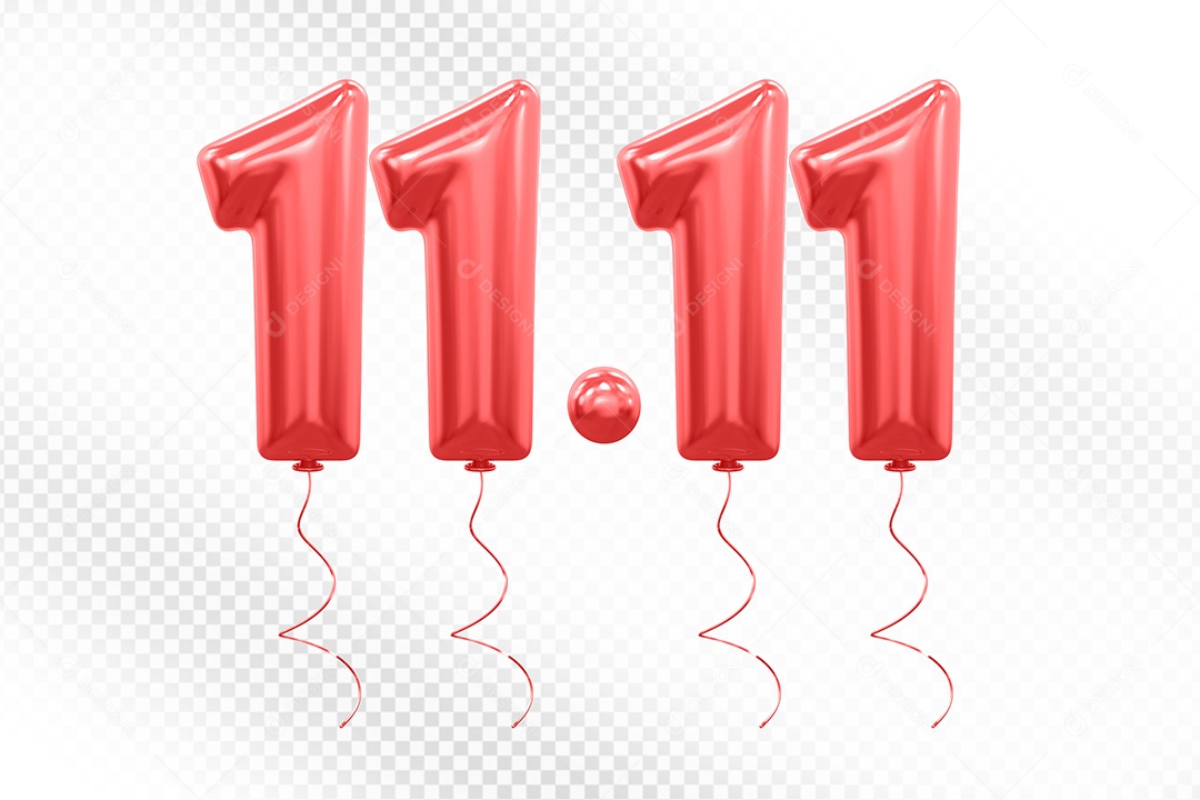 Elemento 3D Balão Vermelho de Número 11.11 para Composição PSD