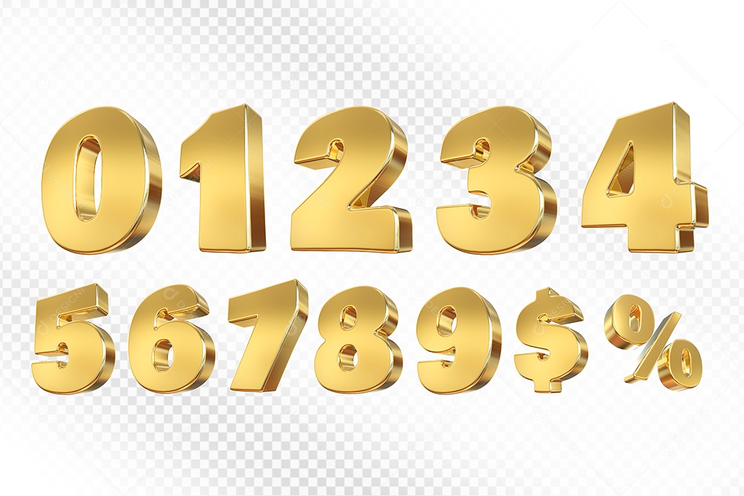 Número Dourado 55% Elemento 3D Para Composição PSD