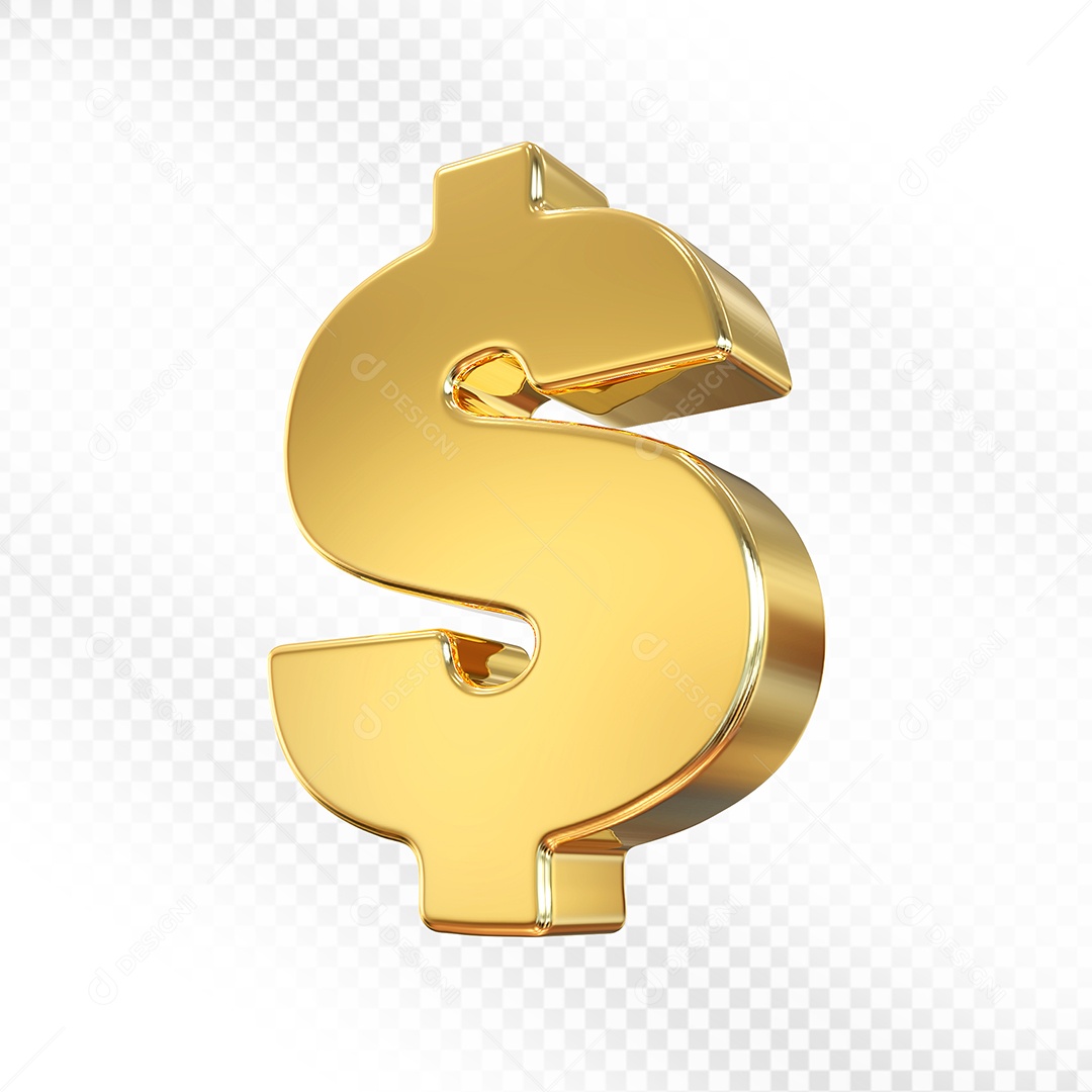 Número Dourado $ Elemento 3D Para Composição PSD