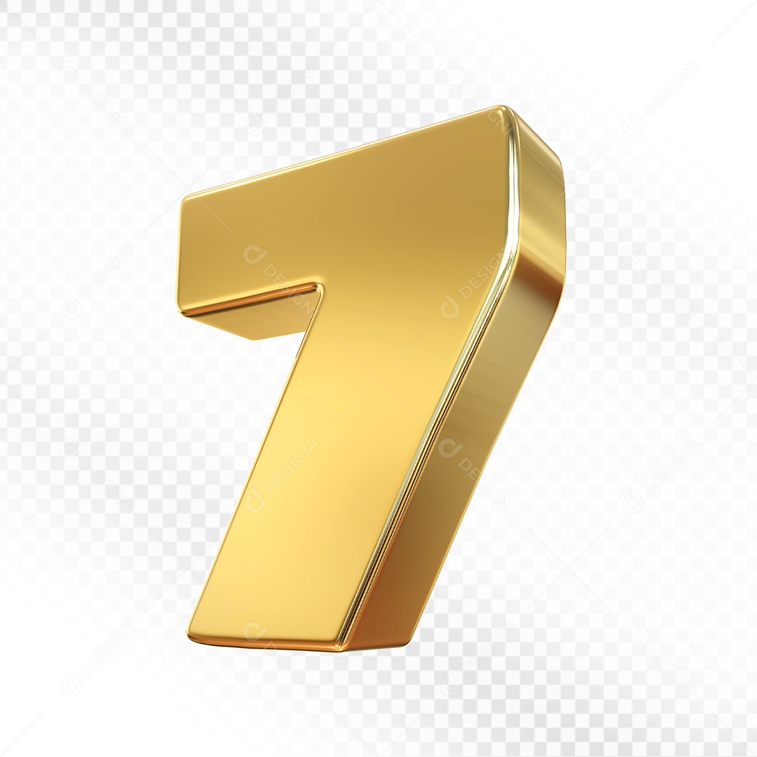 Número Dourado 7% Elemento 3D Para Composição PSD