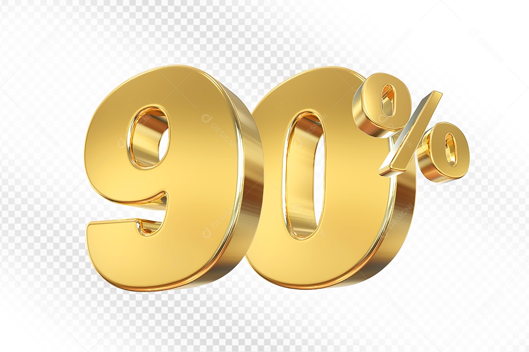 Número Dourado 90% Elemento 3D Para Composição PSD