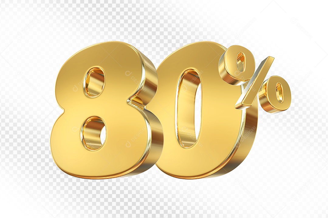 Número Dourado 80% Elemento 3D Para Composição PSD