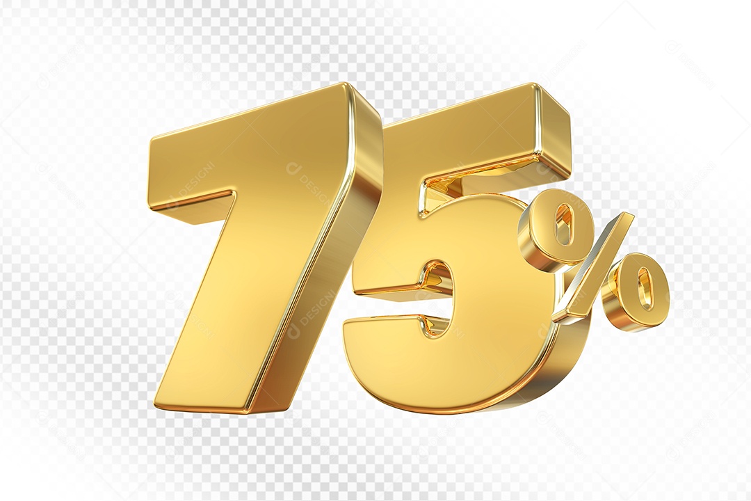 Número Dourado 75% Elemento 3D Para Composição PSD