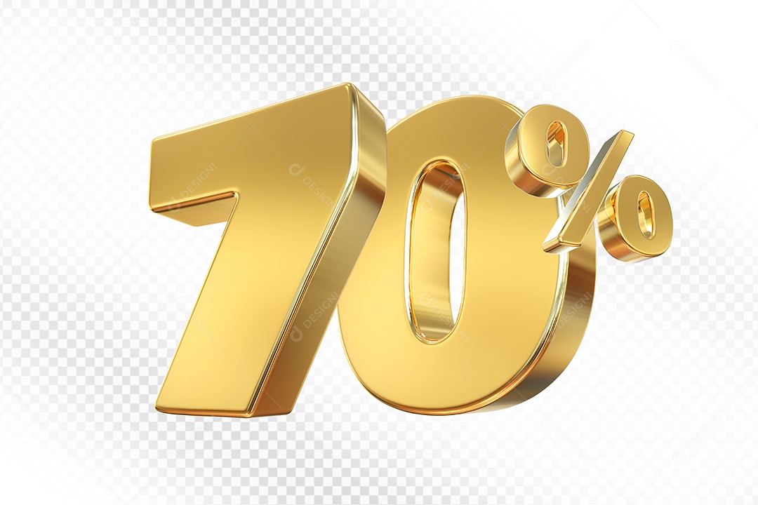 Número Dourado 70% Elemento 3D Para Composição PSD