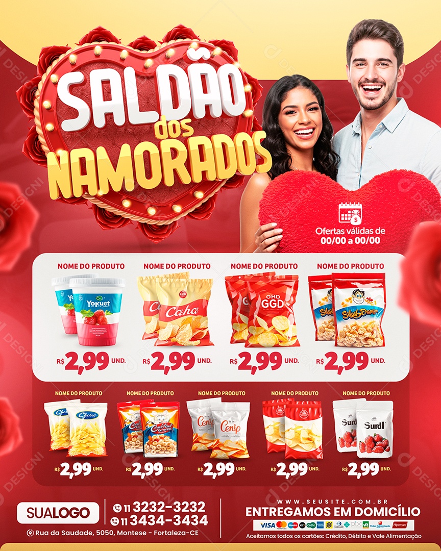 Tabloide Saldão dos Namorados Supermercado Produtos Social Media PSD Editável