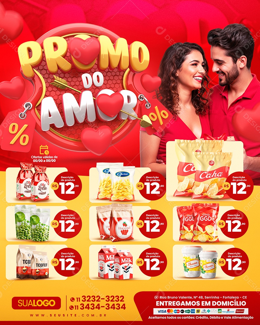 Tabloide Promo do Amor Supermercado Produtos Social Media PSD Editável