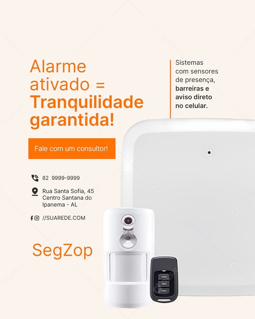 Segurança Alarme Ativado Social Media PSD Editável