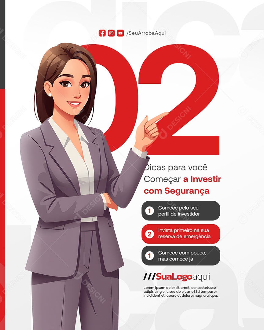 Contabilidade Dicas de Finanças para Você Começar a Investir Social Media PSD Editável