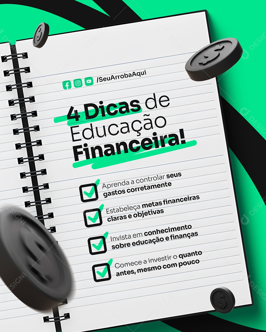 Contabilidade Dicas de Finanças Quatro Dicas de Educação Social Media PSD Editável