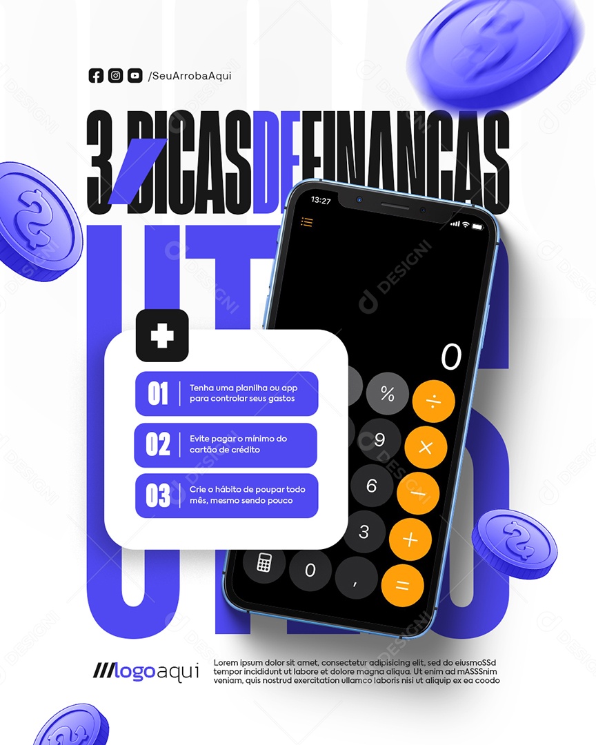Contabilidade Dicas de Finanças Úteis Social Media PSD Editável