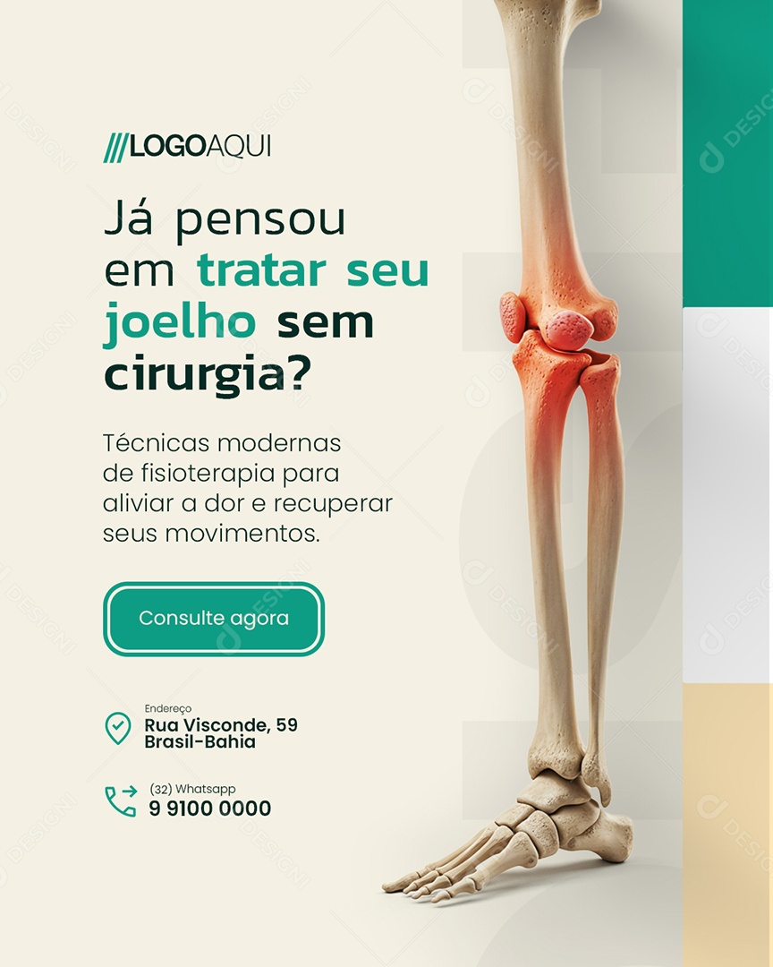 Fisioterapia Já Pensou em Tratar seu Joelho com Cirurgia Social Media PSD Editável