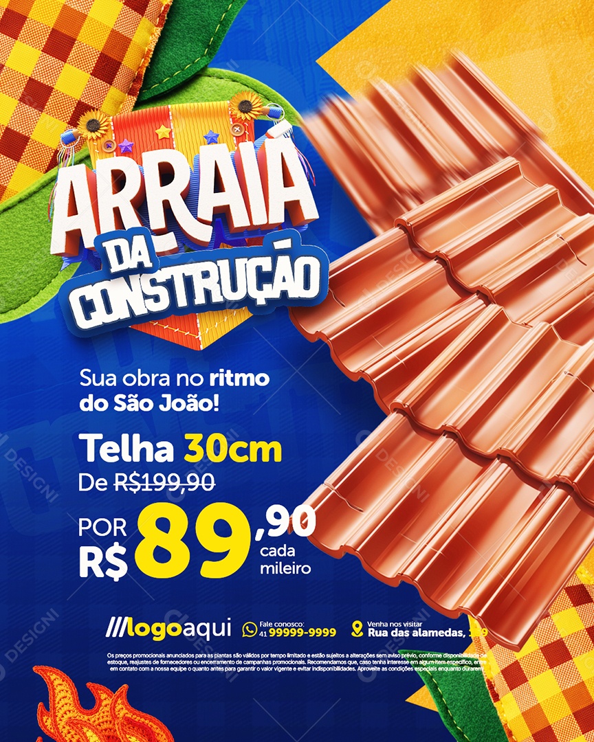 Arraia da Construção Telha 30cm Social Media PSD Editável