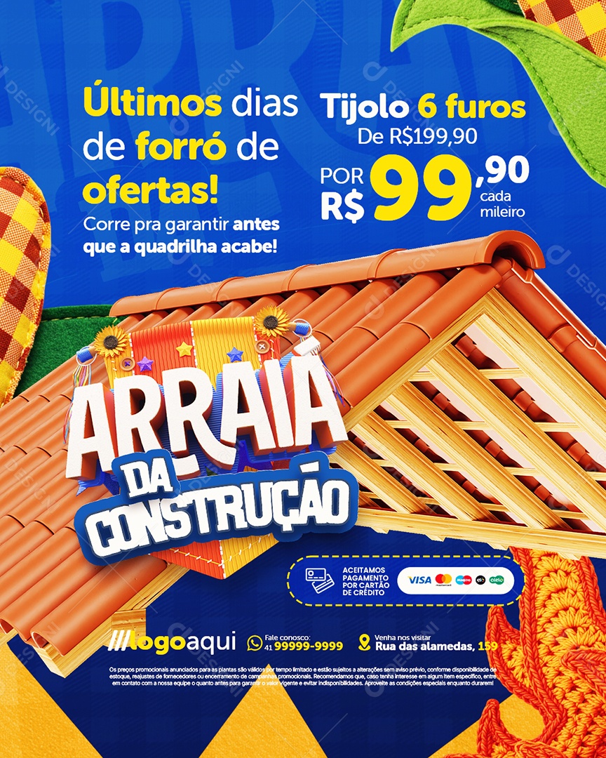 Arraia da Construção Tijolo Seis Furos Social Media PSD Editável