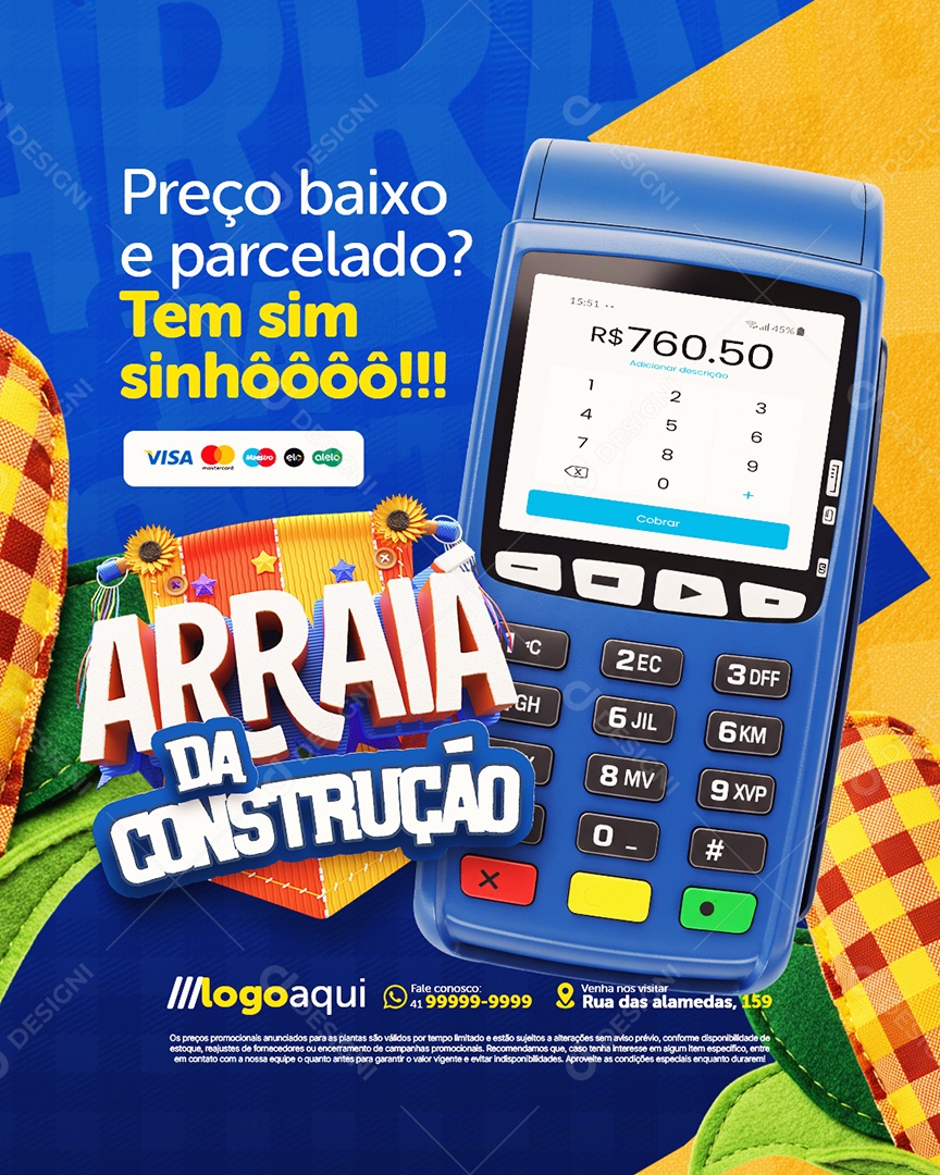 Arraia da Construção Preço Baixo e Parcelado Social Media PSD Editável