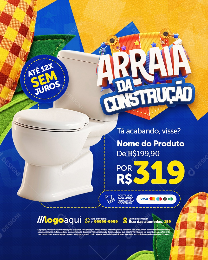 Arraia da Construção Tá Acabando Visse Social Media PSD Editável