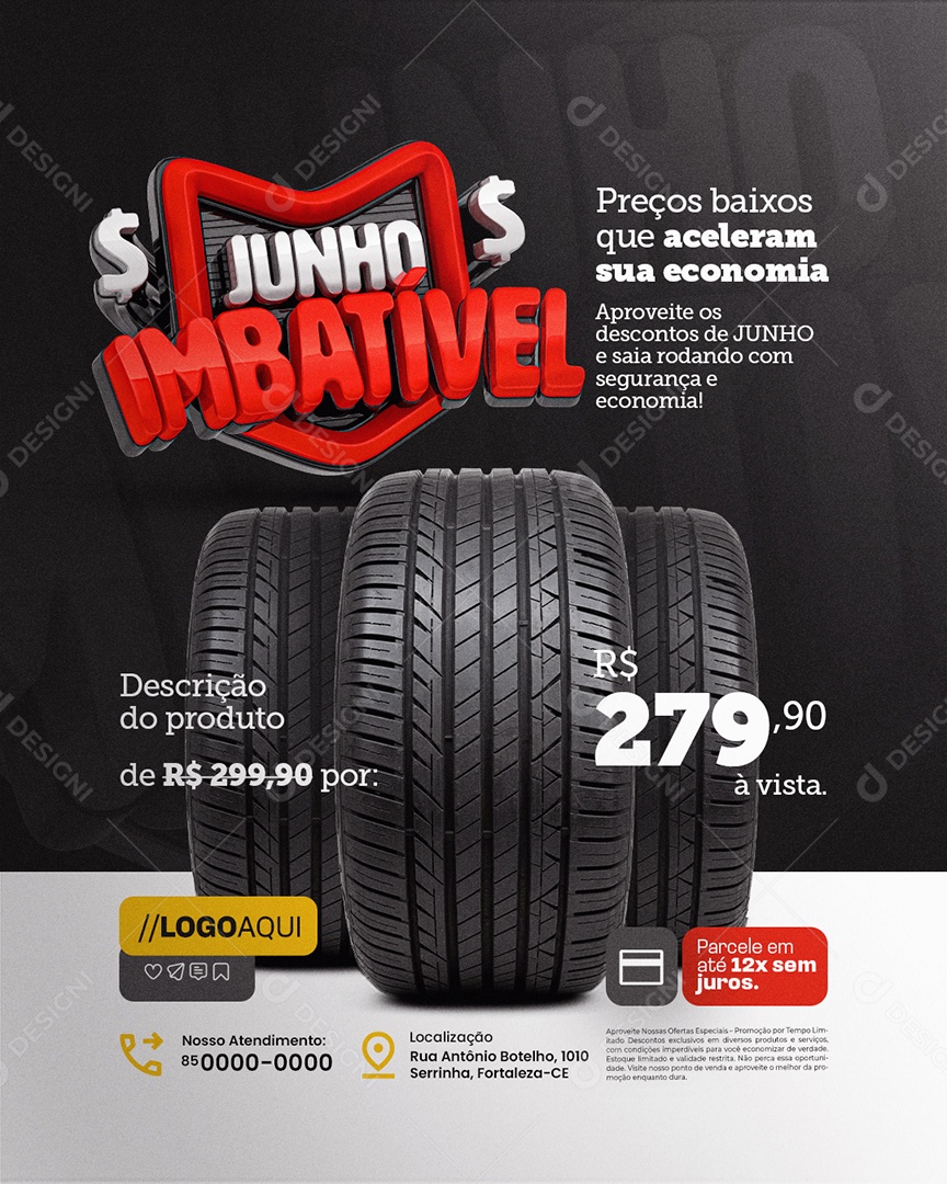 Junho Imbatível Loja de Pneus Preços Baixos Social Media PSD Editável