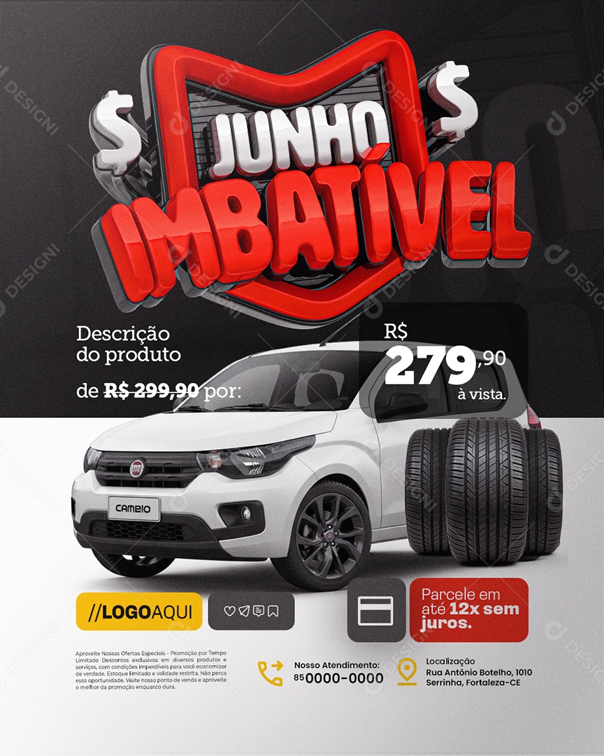 Junho Imbatível Loja de Pneus Parcele Social Media PSD Editável