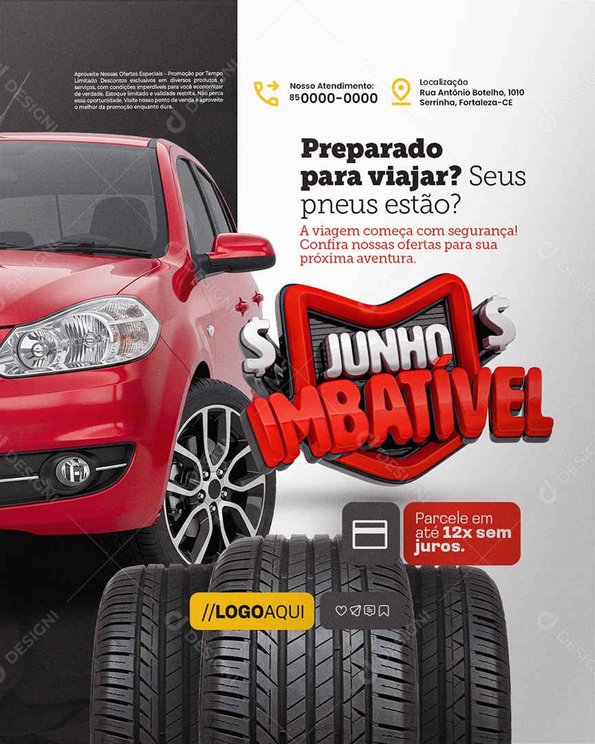 Junho Imbatível Loja de Pneus Preparado para Viajar Social Media PSD Editável