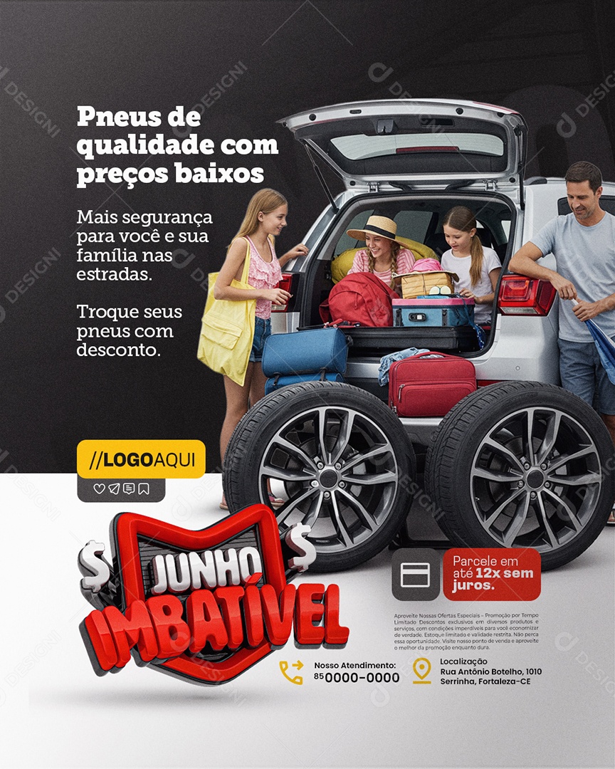 Junho Imbatível Loja de Pneus Qualidade com Preços Baixos Social Media PSD Editável