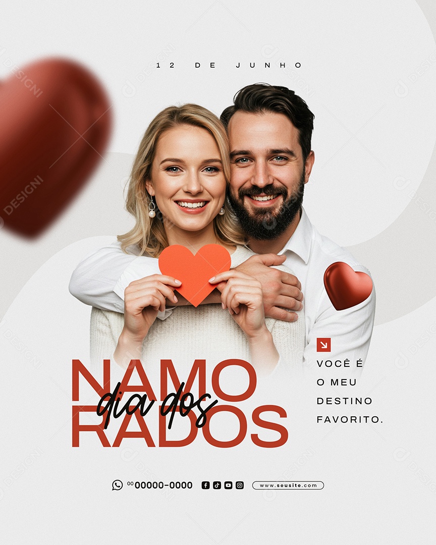 Feliz Dia dos Namorados 12 de junho Social Media PSD Editável