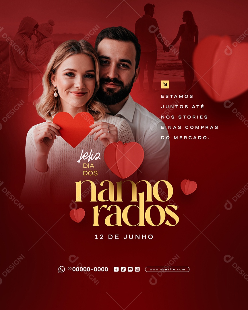 Feliz Dia dos Namorados 12 de junho Social Media PSD Editável