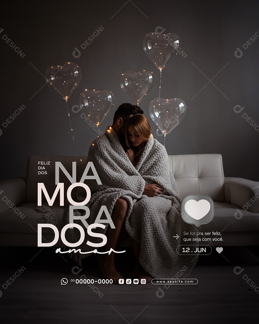 Feliz Dia dos Namorados 12 de junho Social Media PSD Editável