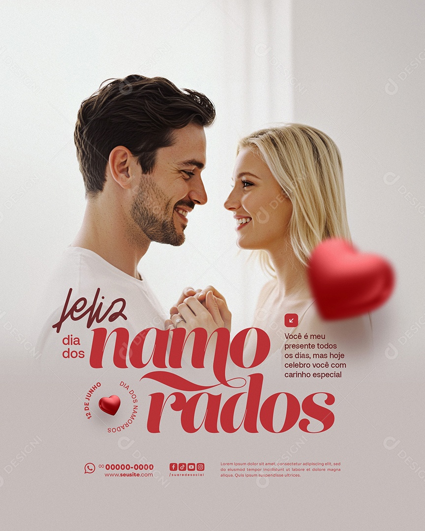 Feliz Dia dos Namorados 12 de junho Social Media PSD Editável