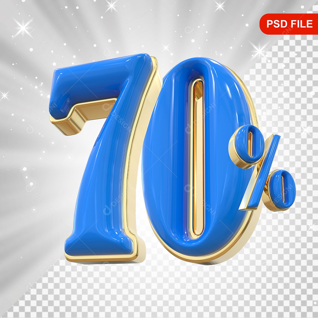 Balão Azul 3D Número 70% Elemento Para Composição PSD