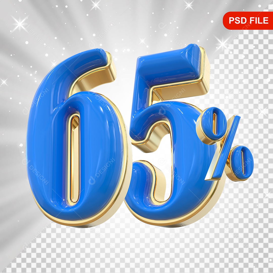 Balão Azul 3D Número 65% Elemento Para Composição PSD