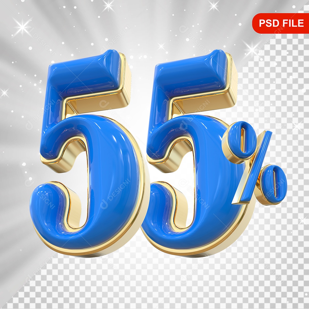 Balão Azul 3D Número 55% Elemento Para Composição PSD