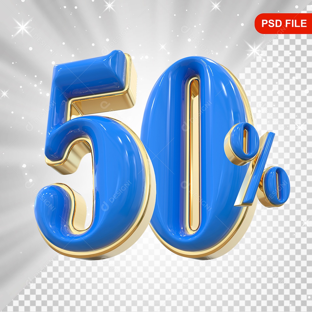 Balão Azul 3D Número 50% Elemento Para Composição PSD