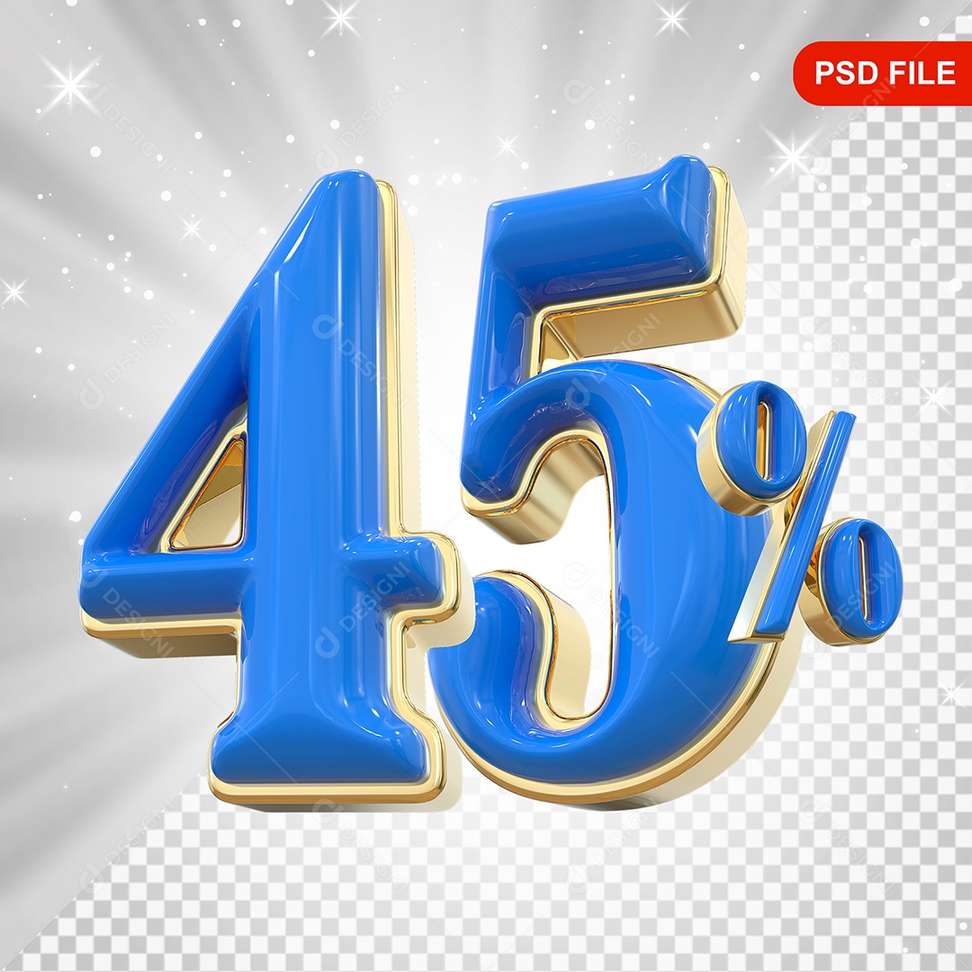 Balão Azul 3D Número 45% Elemento Para Composição PSD