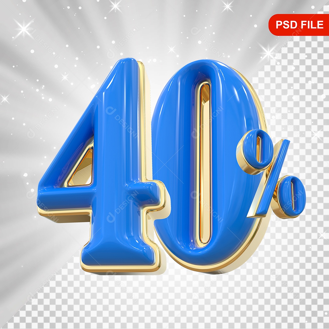 Balão Azul 3D Número 40% Elemento Para Composição PSD